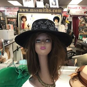 Wide brim Navy and grey small bead trim